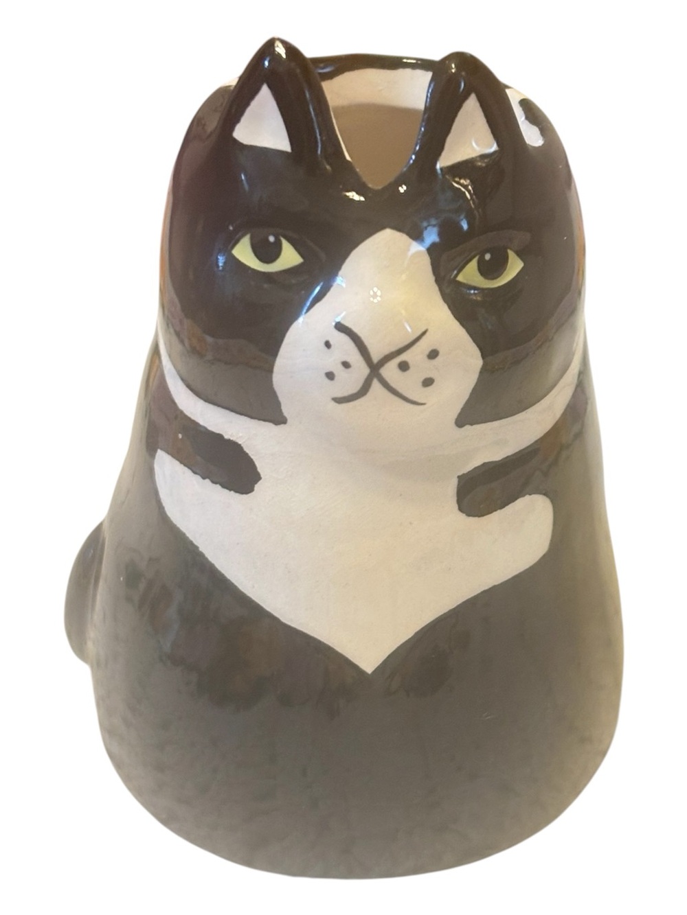 Abbott Hand-Painted Ceramic Cat Vase — black & white 3.5 inches